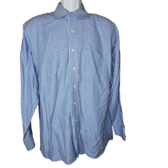 Michael Michael Kors Button-Front Long-Sleeve Shirt Size Large Blue Houndstooth - Picture 1 of 4